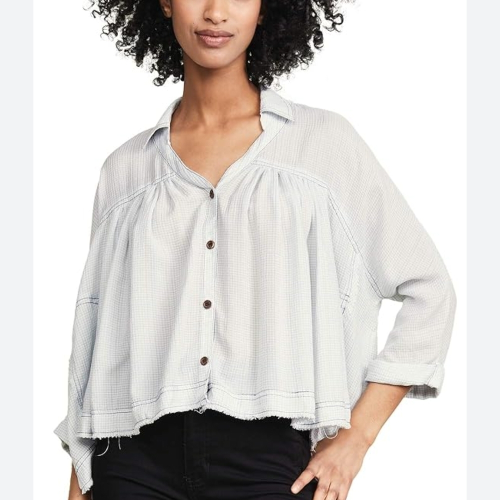 We The Free Light Gray Button-Down Shirt Size S Used Excellent Condition